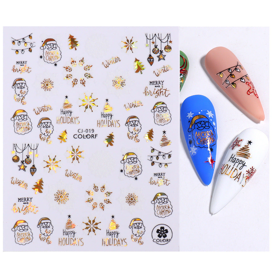 Wholesale 3pcs/pack Christmas nail art gold hot stamping laser stickers adhesive nail stickers